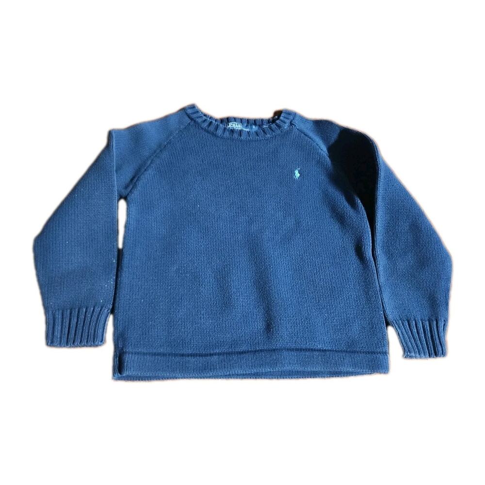 POLO by RALPH LAUREN Sweater Boys Sz 6 Navy Blue Pullover USA 100% Cotton